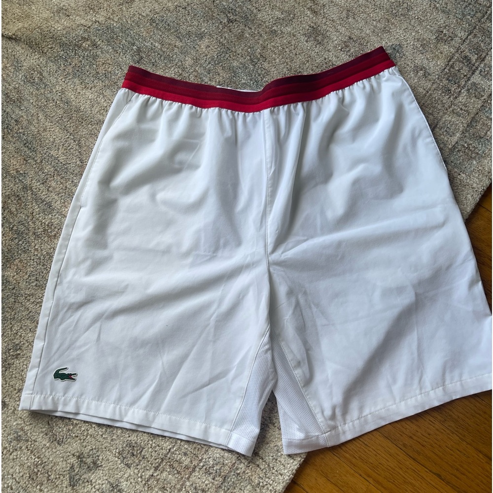 Lacoste White Athletic Shorts with Red Trim